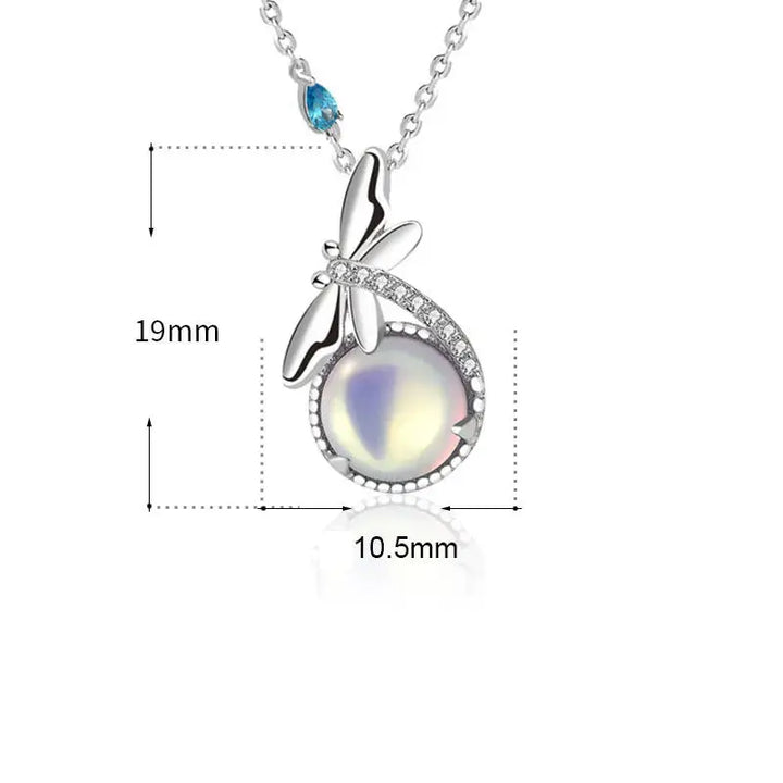 Lady Natural Moonstone Dragonfly 925 Sterling Silver Necklace LOVCIA