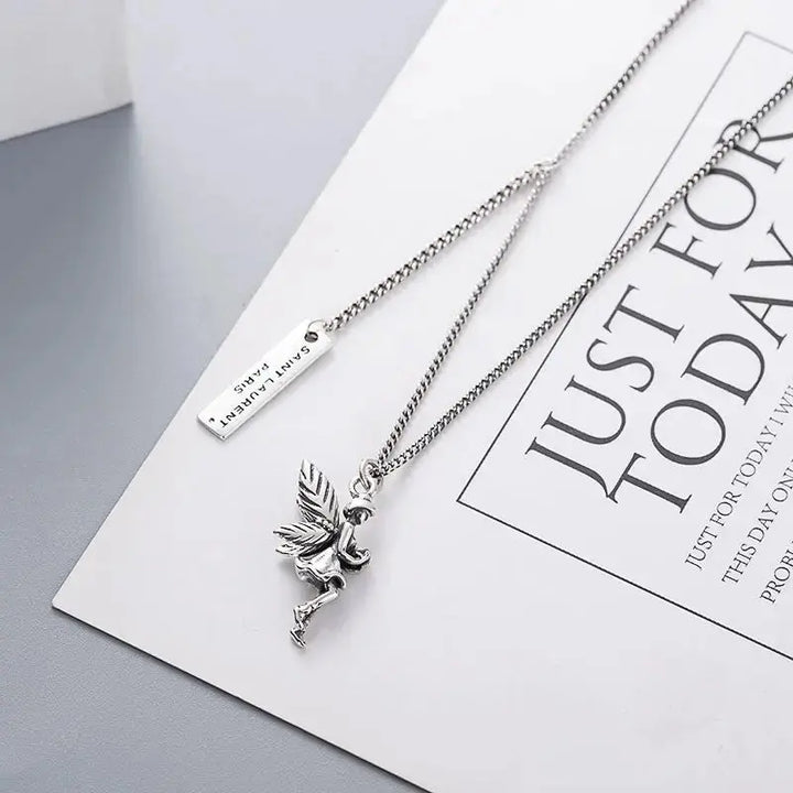 LOVCIA Vintage Guardian Angel 925 Sterling Silver Necklace