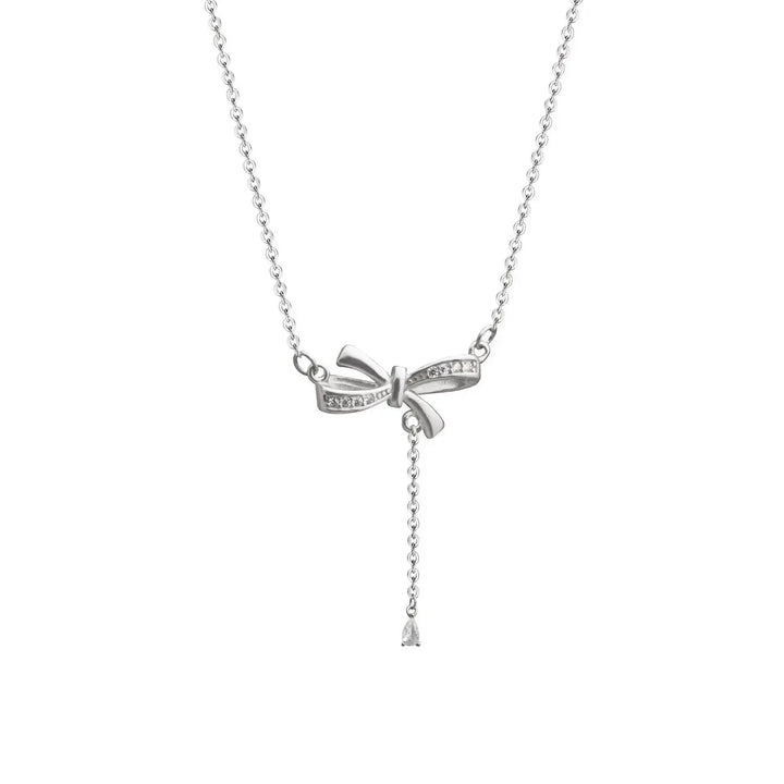 Fashion CZ Bowknot 925 Sterling Silver Necklace LOVCIA