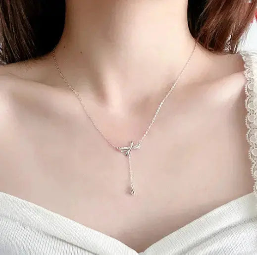 Fashion CZ Bowknot 925 Sterling Silver Necklace LOVCIA