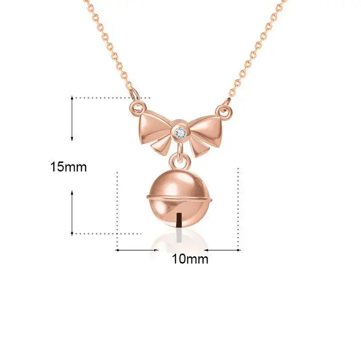 Girl CZ Bowknot Bell 925 Sterling Silver Necklace LOVCIA