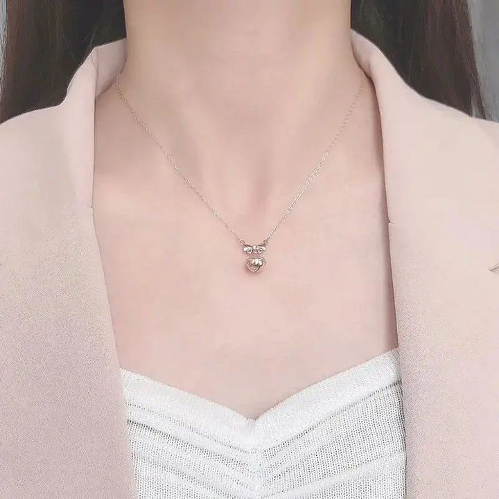 Girl CZ Bowknot Bell 925 Sterling Silver Necklace LOVCIA