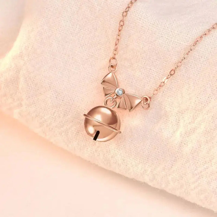 Girl CZ Bowknot Bell 925 Sterling Silver Necklace LOVCIA