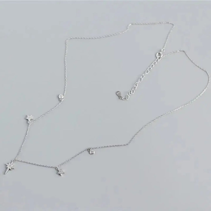 Women CZ Shining Stars 925 Sterling Silver Necklace LOVCIA