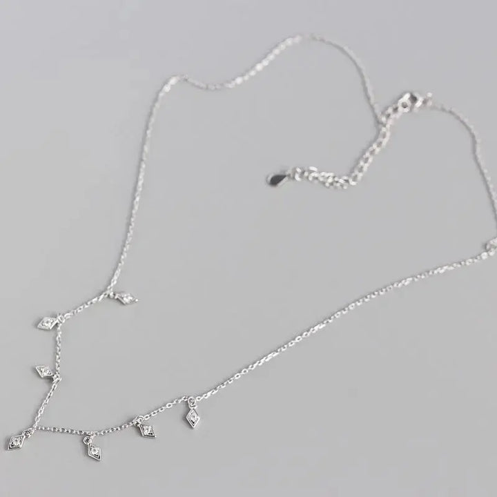 Elegant Geometry Rhombus CZ 925 Sterling Silver Necklace LOVCIA