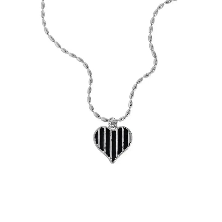 Fashion Irregular Black Epoxy Heart 925 Sterling Silver Necklace LOVCIA