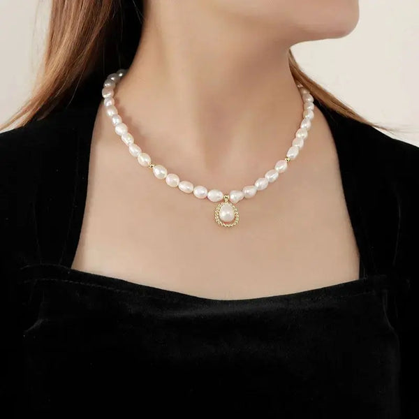 Elegant Waterdrop Natural Pearl 925 Sterling Silver Necklace LOVCIA