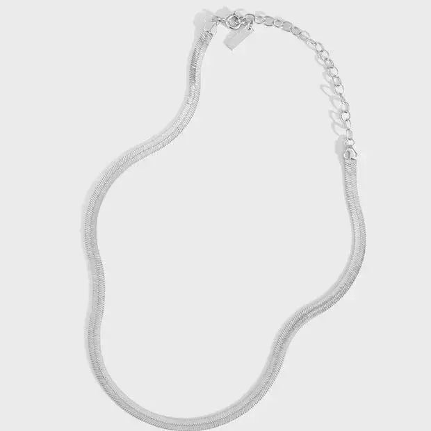 Minimalism Flat Snake Chain 925 Sterling Silver Choker Necklace LOVCIA