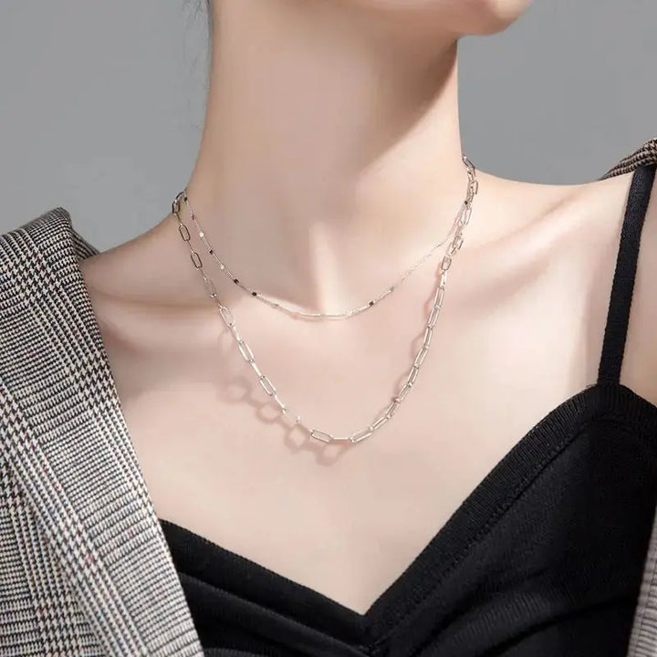 Double Layer Hollow Chain 925 Sterling Silver Necklace LOVCIA