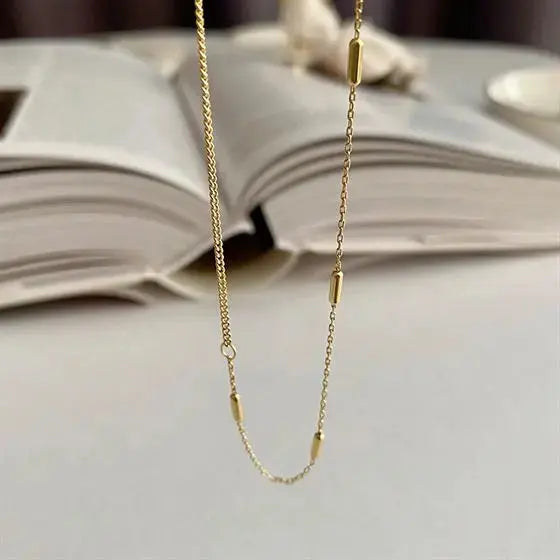 Simple Golden Cube Chain 925 Sterling Silver Necklace LOVCIA