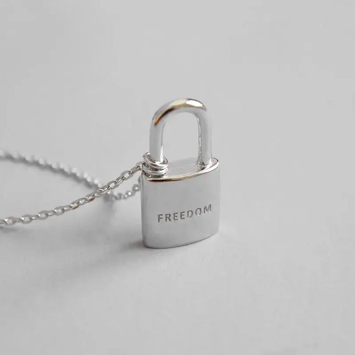 Cute Freedom Letter Lock 925 Sterling Silver Necklace LOVCIA