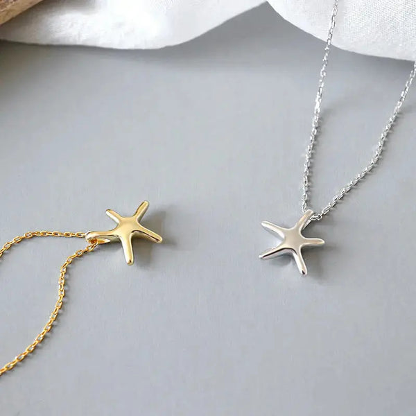 Simple Starfish Five Stars 925 Sterling Silver Necklace LOVCIA