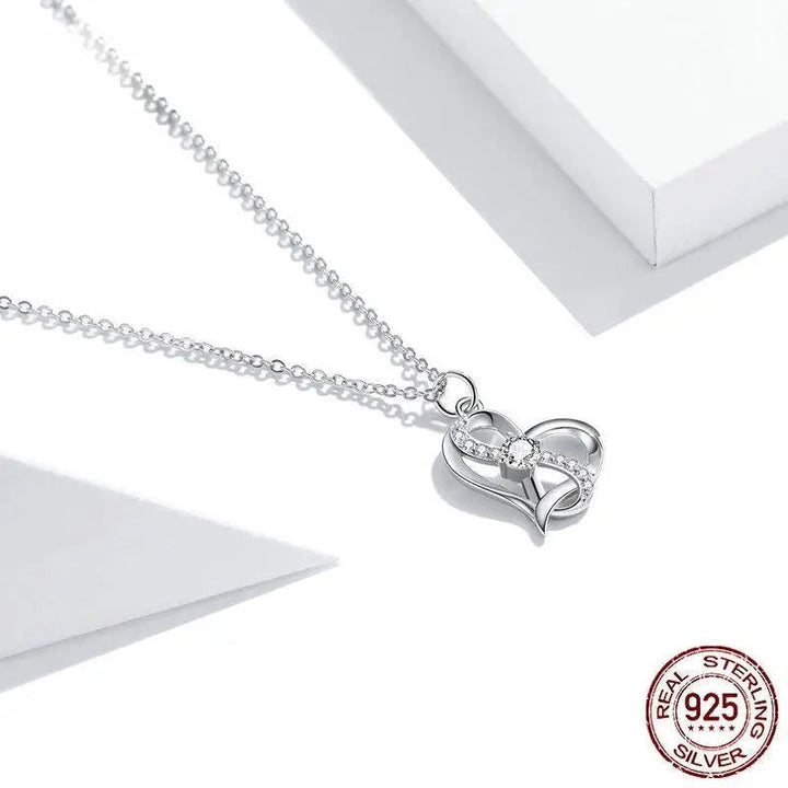 Sparkling Heartbeat Hollow Inlaid Zircon Sterling Silver Necklace for Women LOVCIA