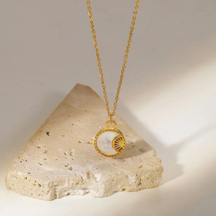 Celestial Radiance Gilded Stainless Steel Moon Necklace LOVCIA