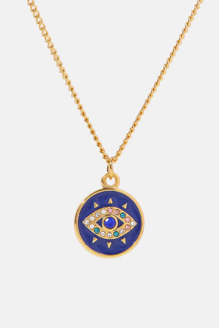 LOVCIA Cubic Zirconia Evil Eye Pendant Chunky Chain Necklace