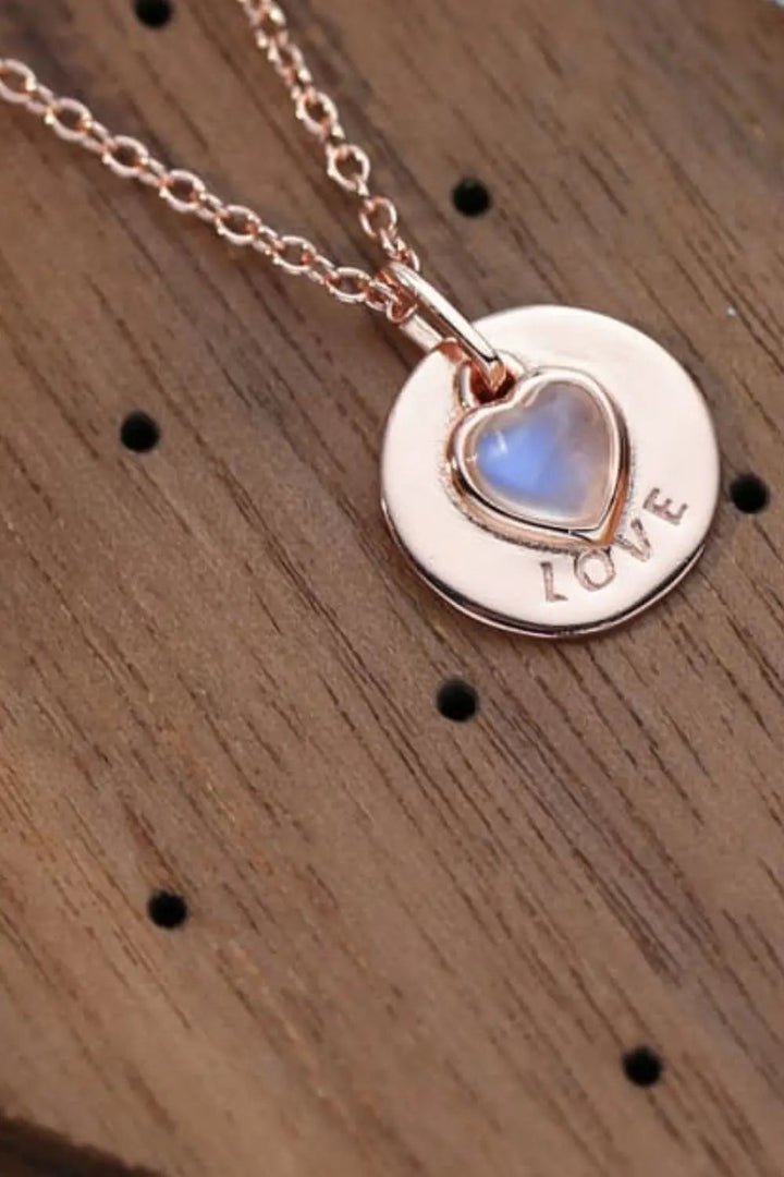 LOVCIA Moonstone LOVE Heart Pendant 925 Sterling Silver Necklace