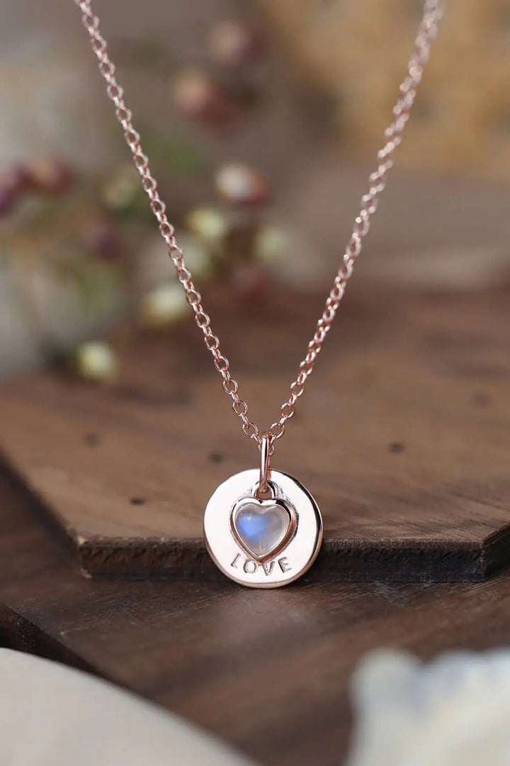 LOVCIA Moonstone LOVE Heart Pendant 925 Sterling Silver Necklace