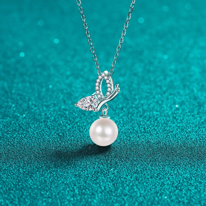 LOVCIA Natural Pearl Pendant Moissanite 925 Sterling Silver Necklace