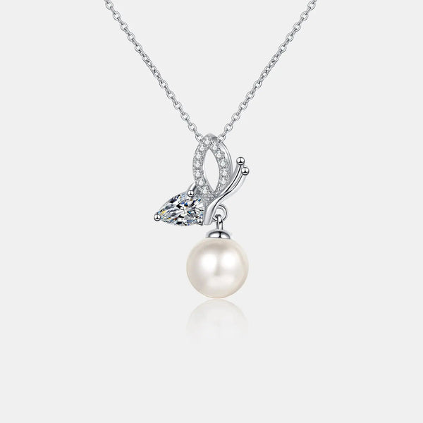 LOVCIA Natural Pearl Pendant Moissanite 925 Sterling Silver Necklace