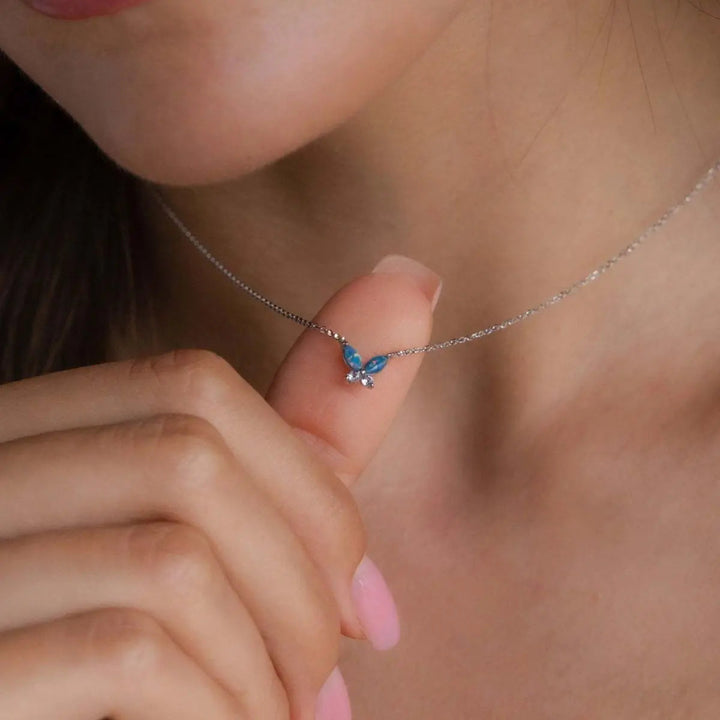 LOVCIA Titanium Steel Natural Opal Butterfly Necklace