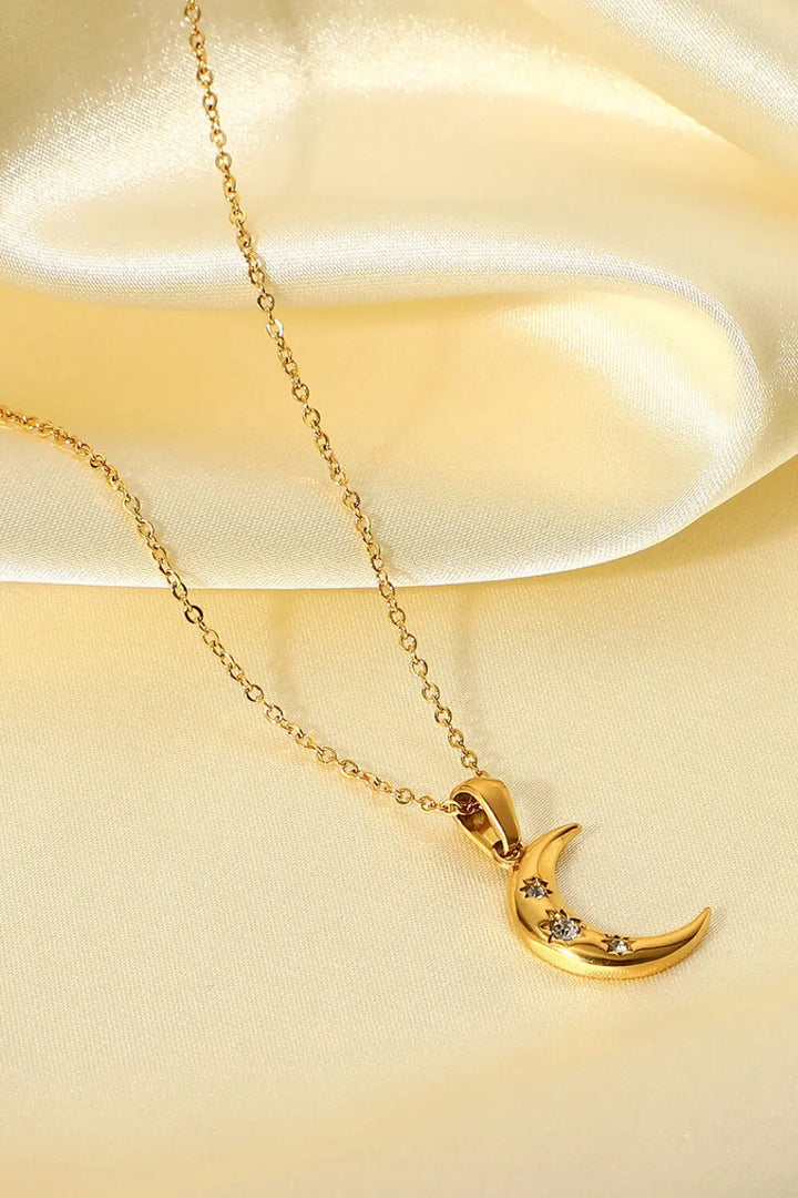 LOVCIA 18K Gold Plated Inlaid Zircon Moon Pendant Necklace