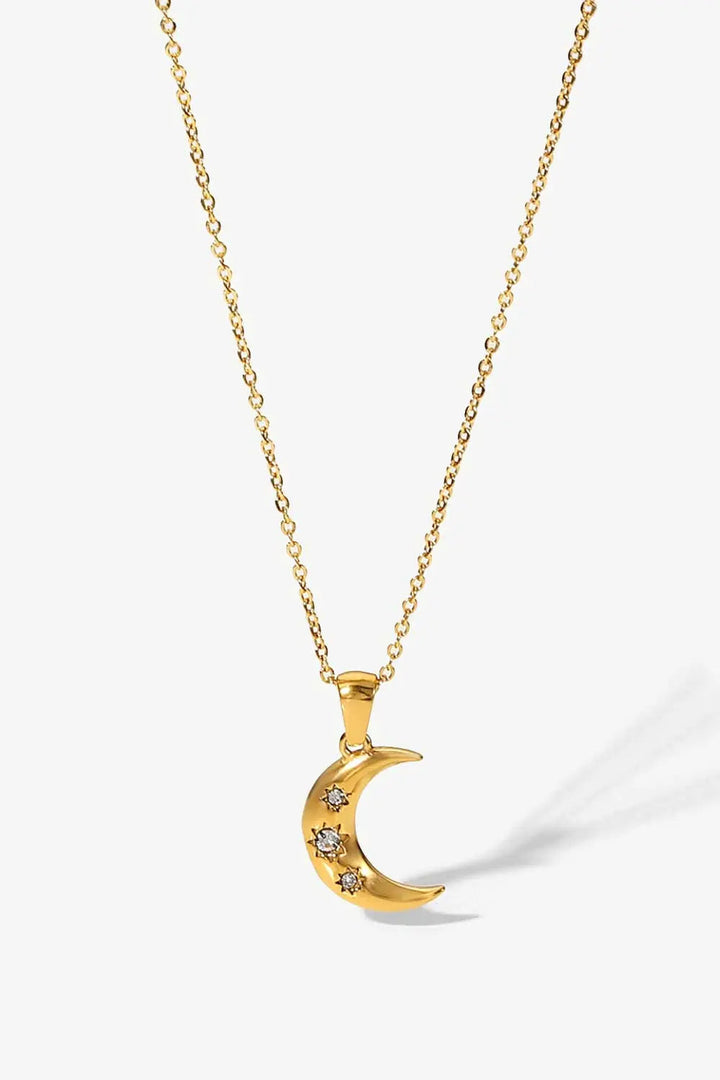 LOVCIA 18K Gold Plated Inlaid Zircon Moon Pendant Necklace