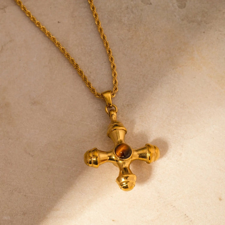 LOVCIA Gold-Plated Stainless Steel Cross Shape Pendant Necklace