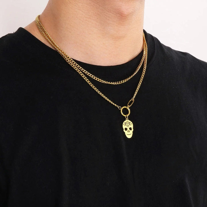 LOVCIA Skull Shape Double-Layered Pendant Necklace