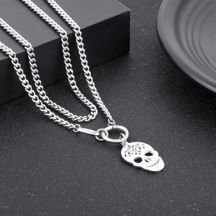 LOVCIA Skull Shape Double-Layered Pendant Necklace