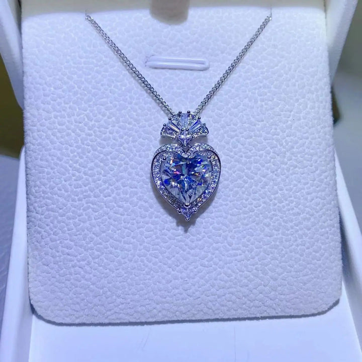 3 Carat Moissanite 925 Sterling Silver Heart Pendant Necklace LOVCIA