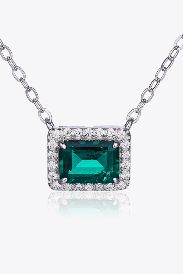 LOVCIA Lab-Grown Emerald Rectangle Pendant Necklace