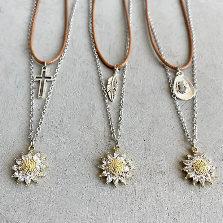 LOVCIA Sunflower Pendant Necklace Set