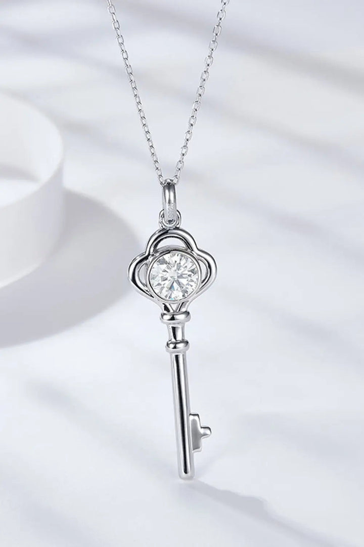 925 Sterling Silver 1 Carat Moissanite Key Pendant Necklace LOVCIA