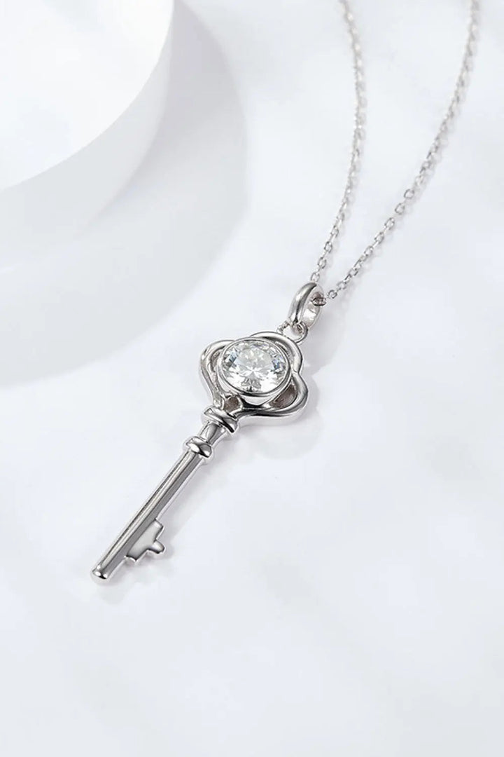 925 Sterling Silver 1 Carat Moissanite Key Pendant Necklace LOVCIA