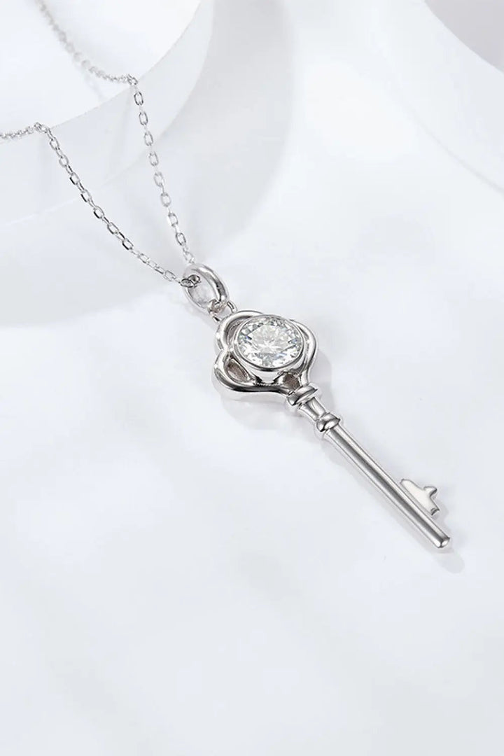 925 Sterling Silver 1 Carat Moissanite Key Pendant Necklace LOVCIA