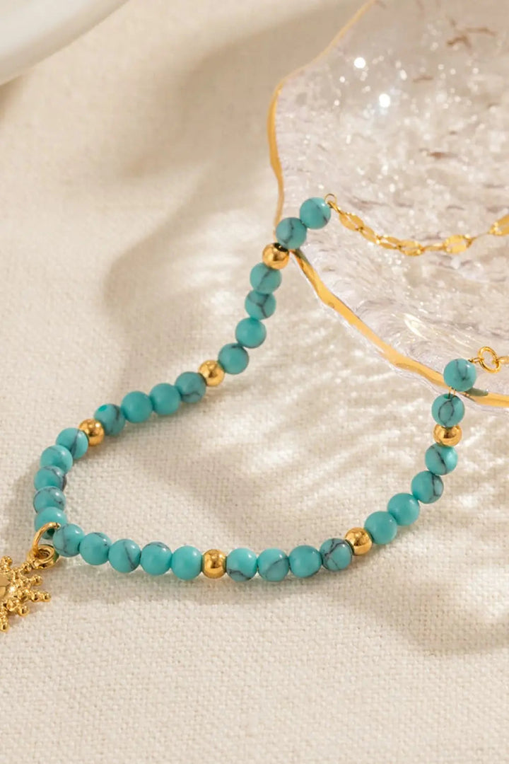 LOVCIA Turquoise Beaded 18K Gold-Plated Sun Shape Pendant Necklace