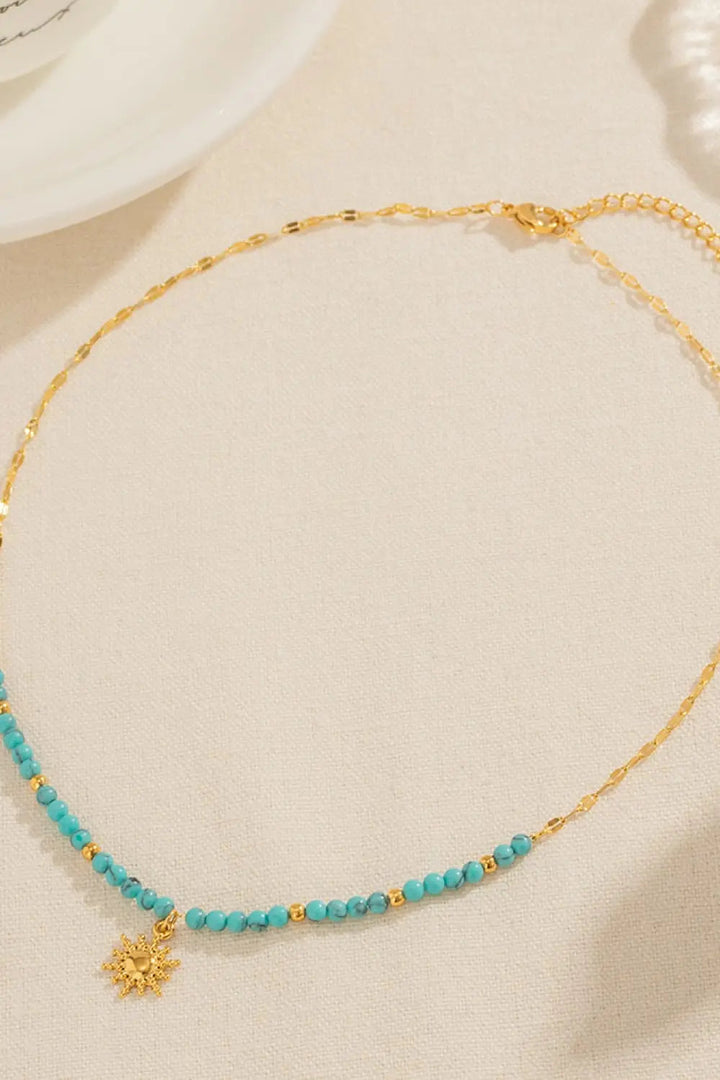 LOVCIA Turquoise Beaded 18K Gold-Plated Sun Shape Pendant Necklace