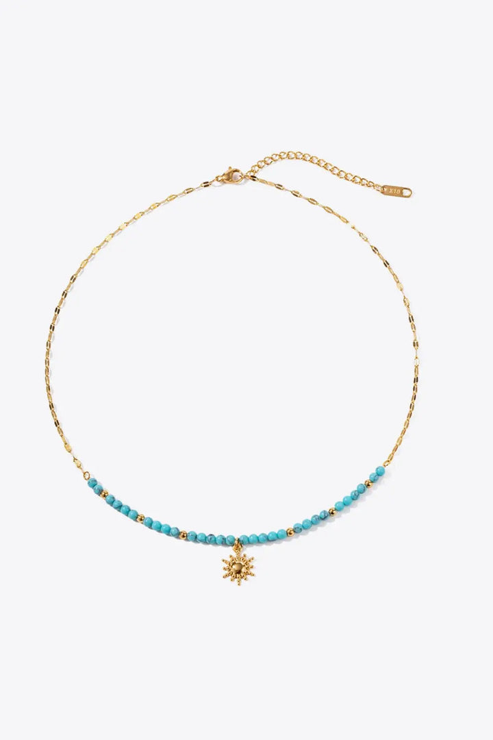 LOVCIA Turquoise Beaded 18K Gold-Plated Sun Shape Pendant Necklace