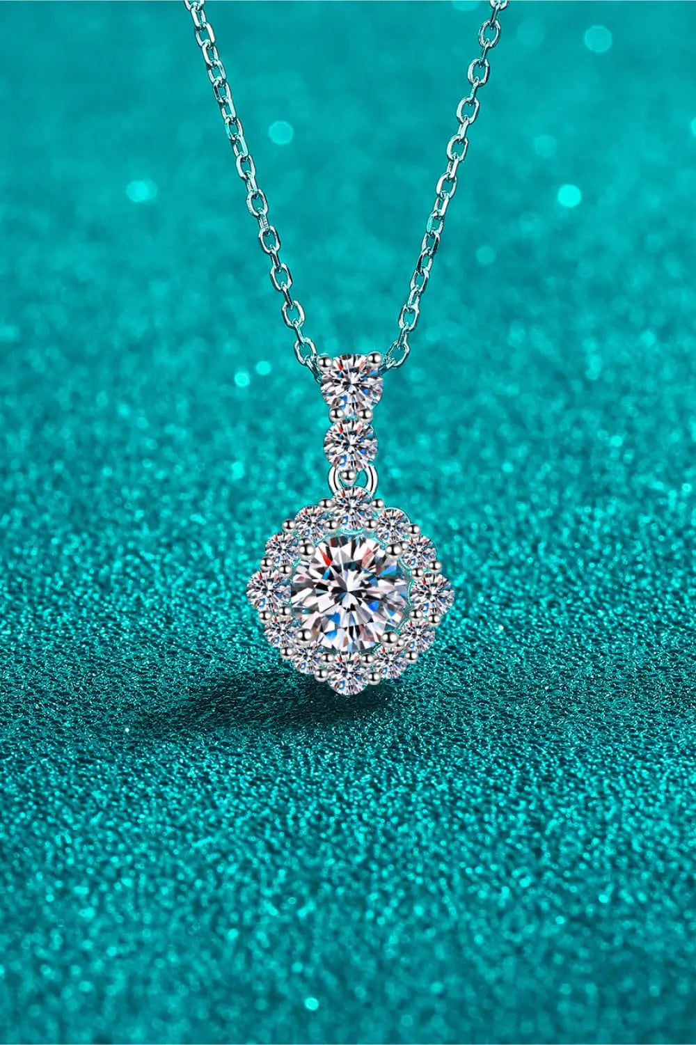 On sale Certified 1 ct Moissanite Diamond Halo Pendant Necklace 925 Silver