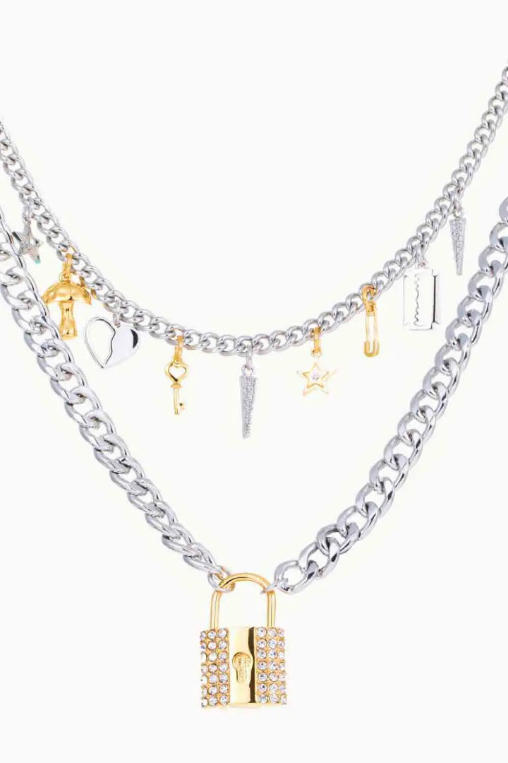 LOVCIA Lock Pendant Double-Layered Necklace