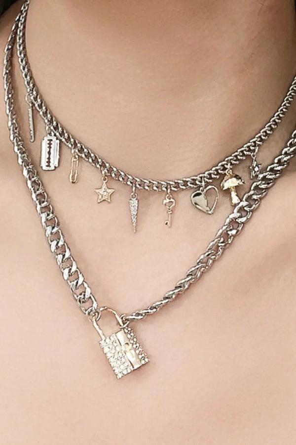 LOVCIA Lock Pendant Double-Layered Necklace