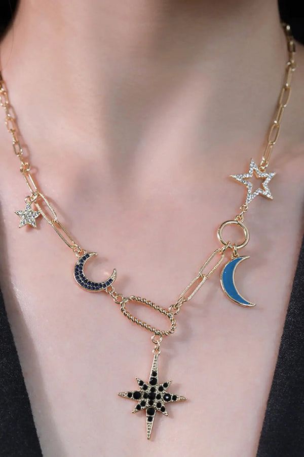 5-Piece Wholesale Star and Moon Rhinestone Alloy Necklace LOVCIA