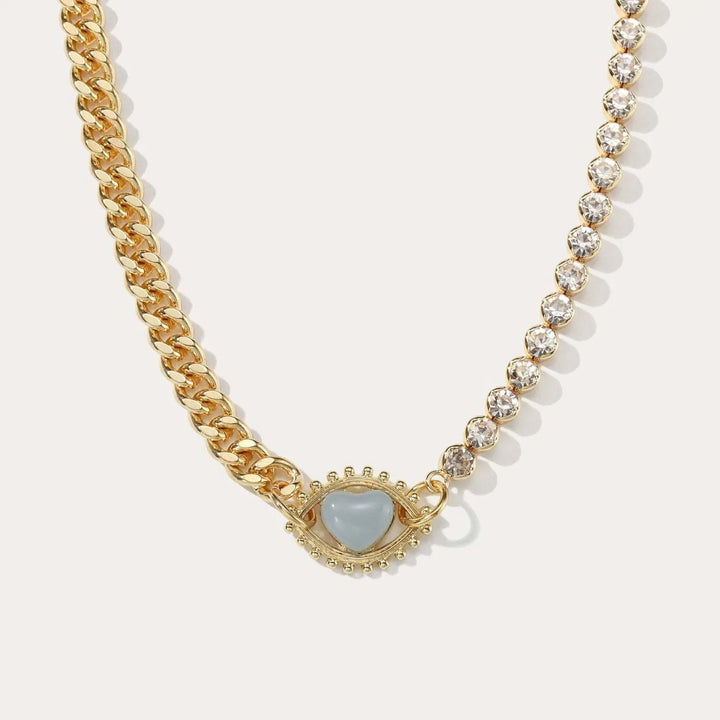 LOVCIA Inlaid Zircon Brass Evil Eye Shape Necklace