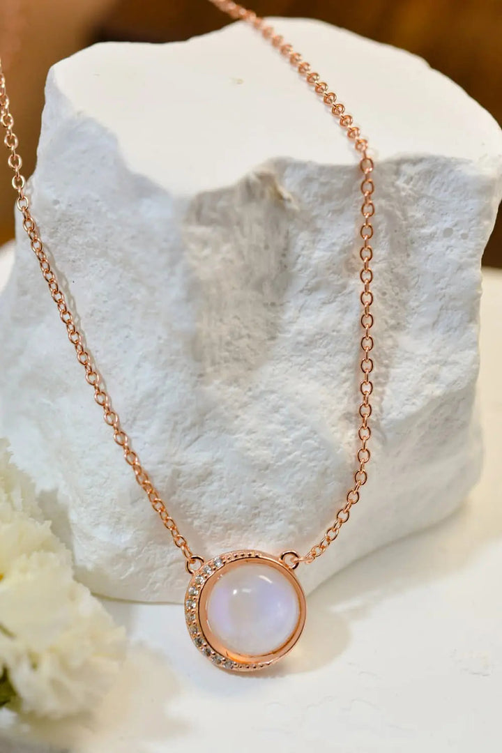 LOVCIA High Quality Natural Moonstone 18K Rose Gold-Plated 925 Sterling Silver Necklace