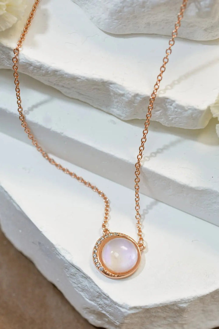 LOVCIA High Quality Natural Moonstone 18K Rose Gold-Plated 925 Sterling Silver Necklace