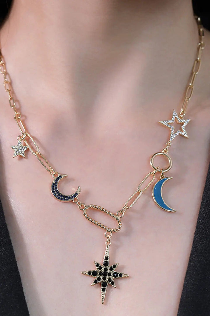 LOVCIA Star and Moon Rhinestone Alloy Necklace