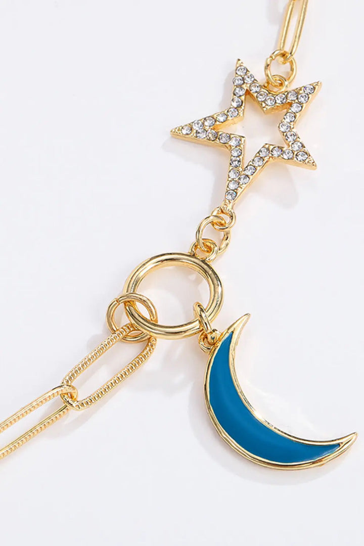 LOVCIA Star and Moon Rhinestone Alloy Necklace