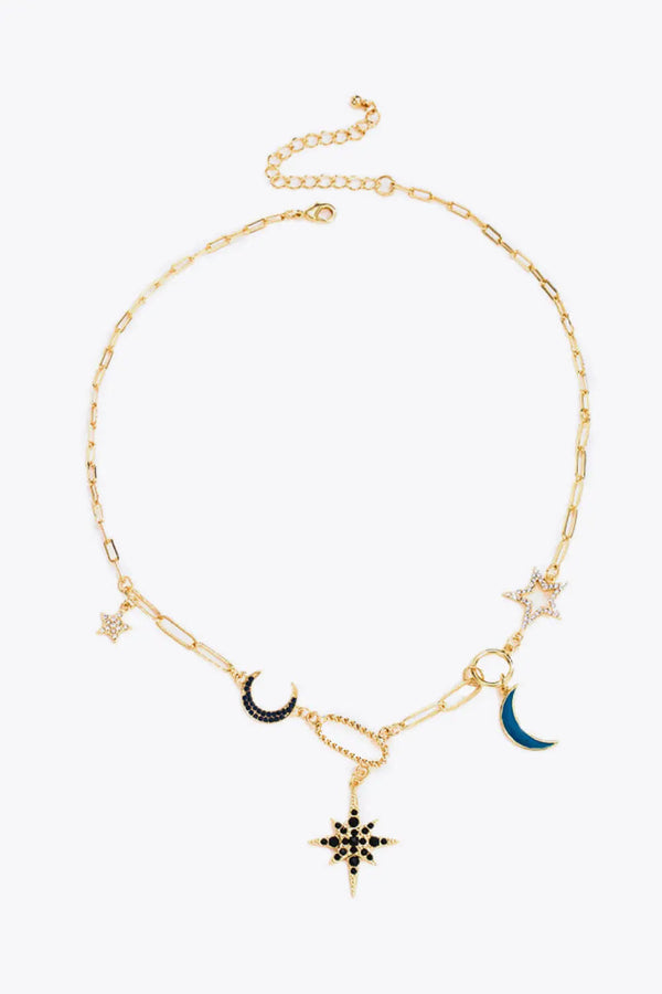 LOVCIA Star and Moon Rhinestone Alloy Necklace