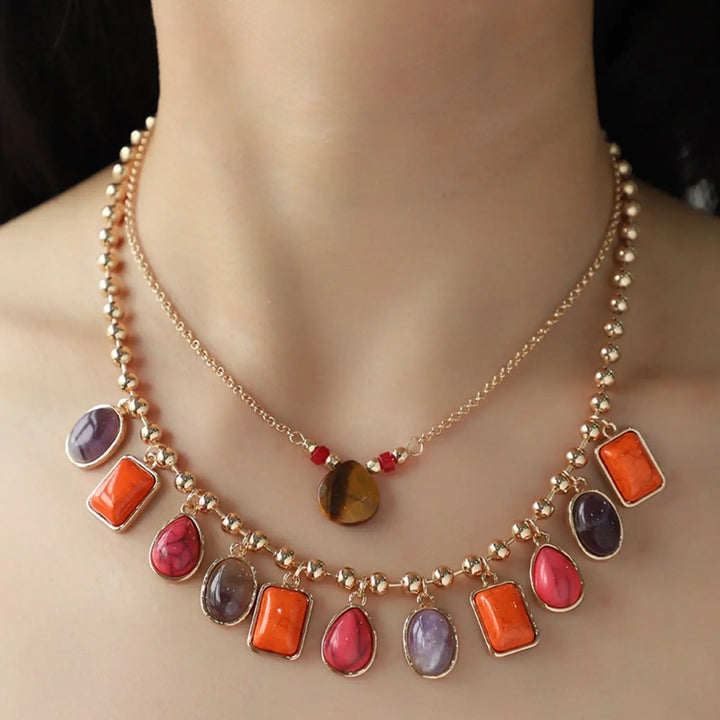 LOVCIA Geometric Alloy Double-Layered Necklace