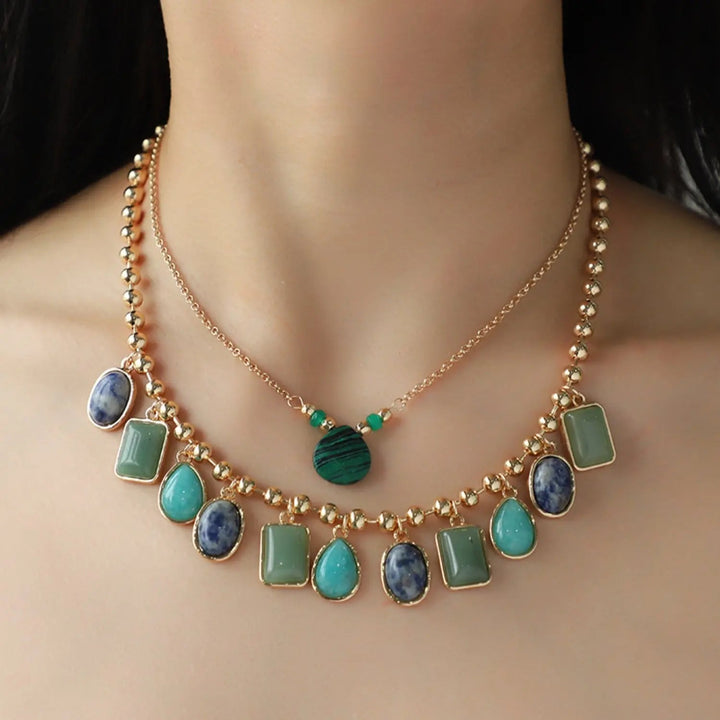 LOVCIA Geometric Alloy Double-Layered Necklace